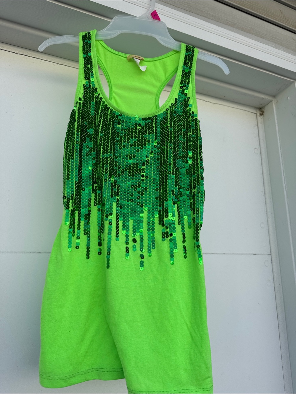 Neon Green Sequin Fringe Tank Dress